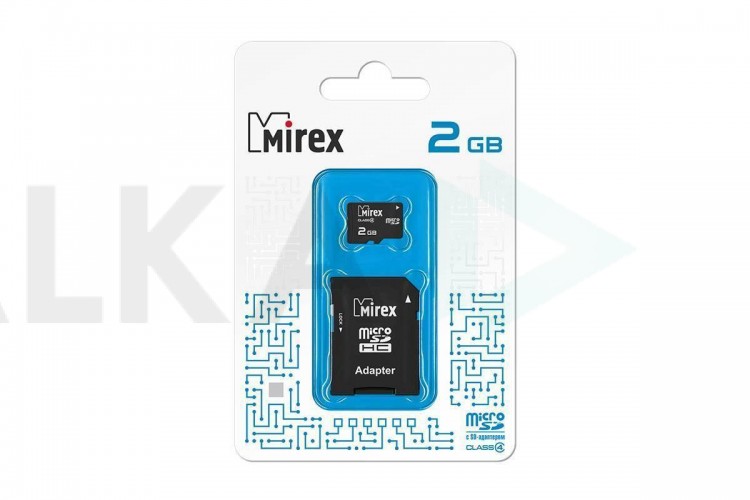 Карта памяти microSDHC MIREX 2 GB (class 4) с адаптером (13613-ADTMSD02)