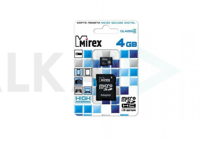 Карта памяти microSDHC MIREX 4 GB (class 4) с адаптером (13613-ADTMSD04)