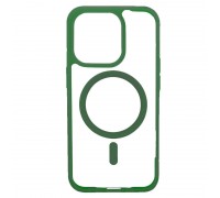 Чехол пластиковый прозрачный для iPhone 14 Pro Max (6.7) MagSafe с силиконовым (цвет зеленый лес) бампером