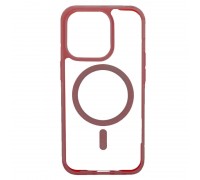 Чехол пластиковый прозрачный для iPhone 14 Pro Max (6.7) MagSafe с силиконовым (цвет красный вино) бампером