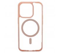 Чехол пластиковый прозрачный для iPhone 14 Pro Max (6.7) MagSafe с силиконовым (цвет розовый песок) бампером