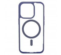 Чехол пластиковый прозрачный для iPhone 14 Pro Max (6.7) MagSafe с силиконовым темно-синим бампером