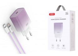 Сетевое зарядное устройство USB + USB-C + кабель Lightning - Type-C XO CE18 PD30W purple