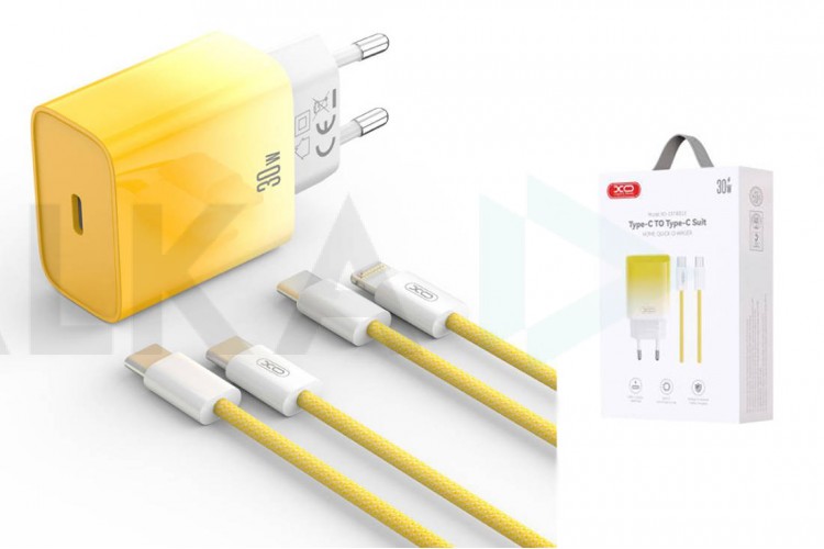 Сетевое зарядное устройство USB-C + кабель Type-C-Type-C XO CE18  PD30W  fast charging  yellow