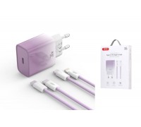 Сетевое зарядное устройство USB-C + кабель Type-C-Type-C XO CE18 PD30W  fast charging  purple