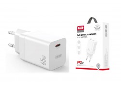 Сетевое зарядное устройство USB-C + кабель Lightning - Type-C XO CE10 PD 65W GaN White