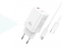 Сетевое зарядное устройство USB-C + кабель Lightning - Type-C XO CE10 PD 65W GaN White