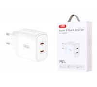 Сетевое зарядное устройство 2 USB-C XO CE08 (EU) PD50W(2USB-C) Fast Charger CE White