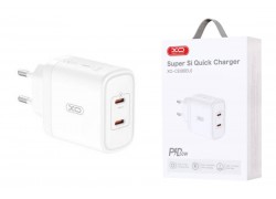 Сетевое зарядное устройство 2 USB-C XO CE08 (EU) PD50W(2USB-C) Fast Charger CE White