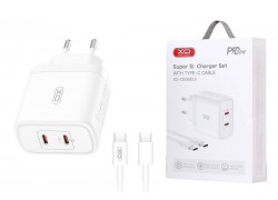 Сетевое зарядное устройство USB-C + кабель Type-C-Type-C XO CE08 PD50W(2USB-C) Fast Charger CE White