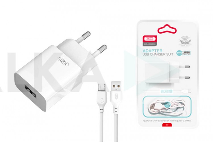 Сетевое зарядное устройство USB + кабель MicroUSB XO L99 2.4A White