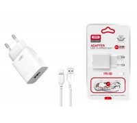 Сетевое зарядное устройство USB + кабель Type-C XO L99 2.4A White