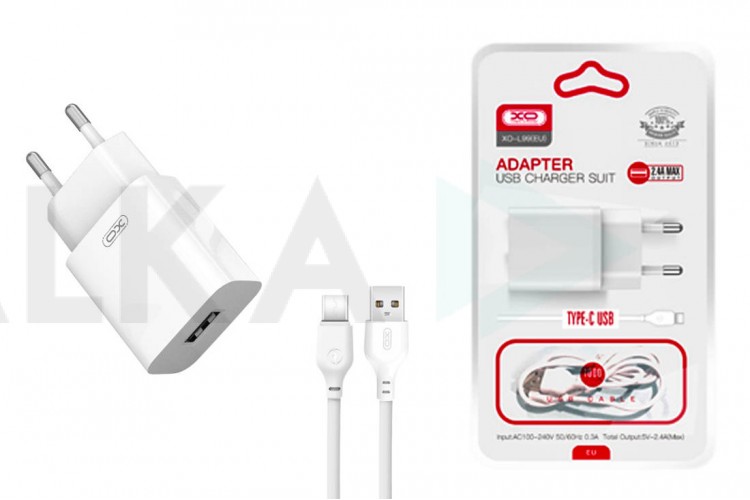 Сетевое зарядное устройство USB + кабель Type-C XO L99 2.4A White