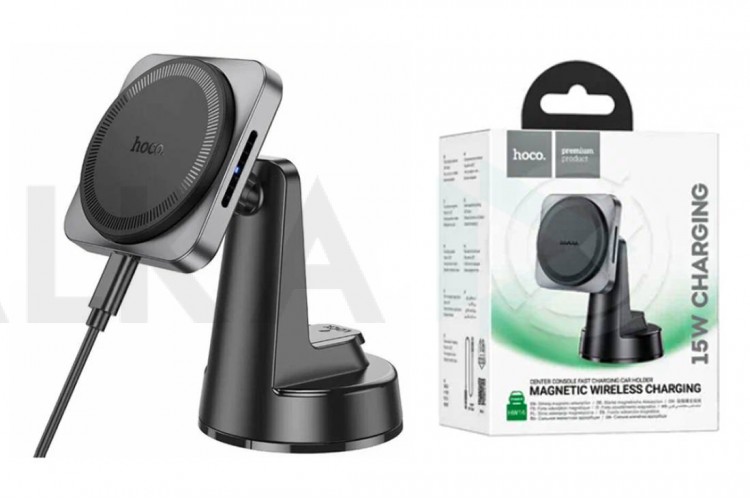 Держатель автомобильный для телефона HOCO HW16 Speed magnetic wireless fast charging car holder ( на консоль) черный