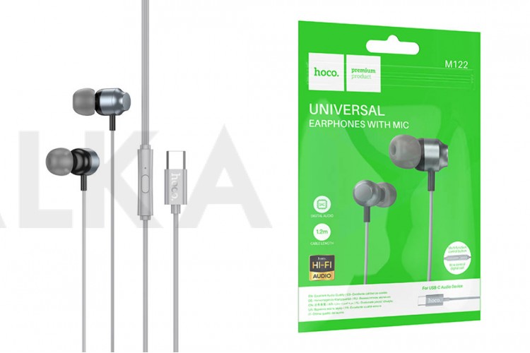 Наушники вакуумные проводные HOCO M122 Power metal universal digital earphones with microphone Type-C (серый)