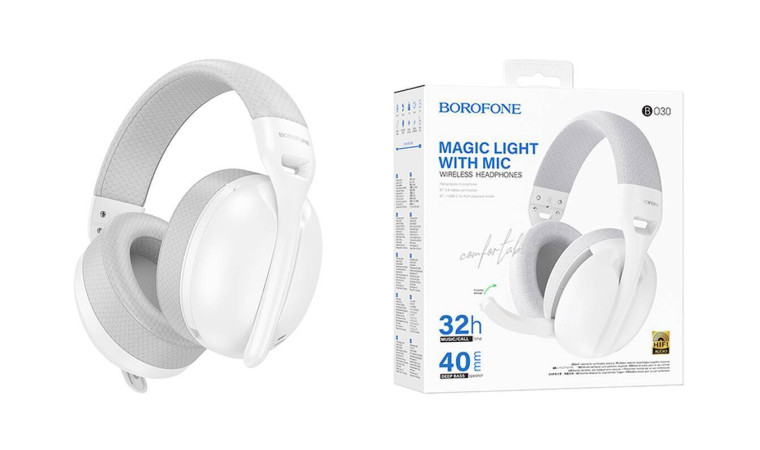 Наушники мониторные беспроводные BOROFONE BO30 Magic light Bluetooth (белый) Наушники мониторные беспроводные BOROFONE BO30 Magic light Bluetooth (белый)