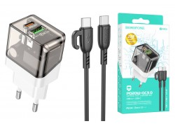 Сетевое зарядное устройство USB+USB-C + кабель Type-C-Type-C BOROFONE BA80A Powerful PD20W + QC3.0 (прозрачный)