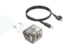 Сетевое зарядное устройство USB+USB-C + кабель Type-C-Type-C BOROFONE BA80A Powerful PD20W + QC3.0 (прозрачный)