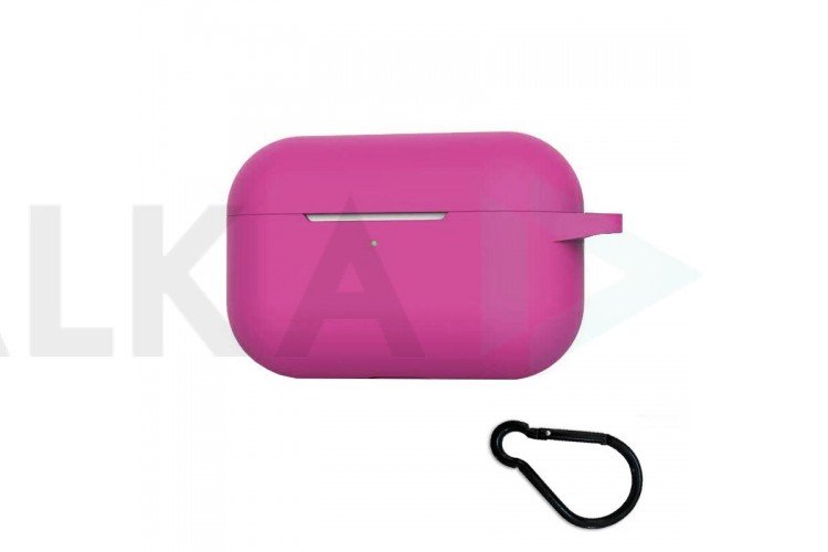 Чехол для наушников Soft-Touch AirPods PRO с логотипом с карабином (ярко-розовый)