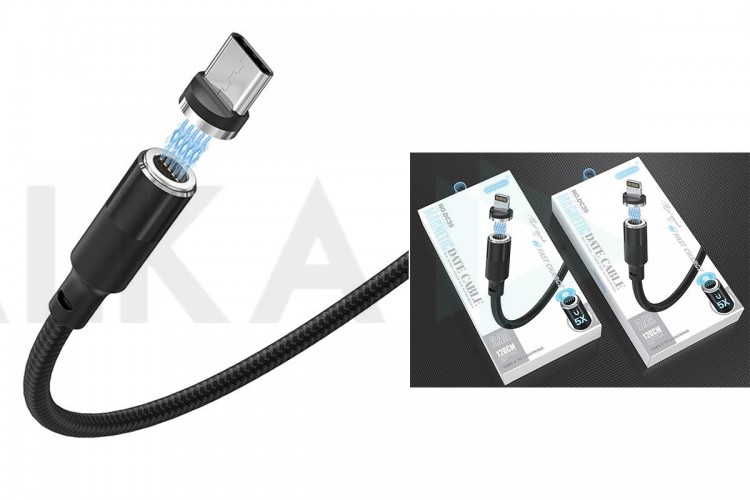 Кабель USB - USB Type-C EZRA DC39, 3A (черный) 1.2м (магнитный, в оплетке)
