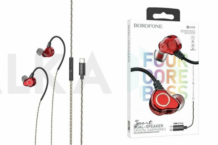 Наушники вакуумные проводные BOROFONE BM88 Sea wire (красный)