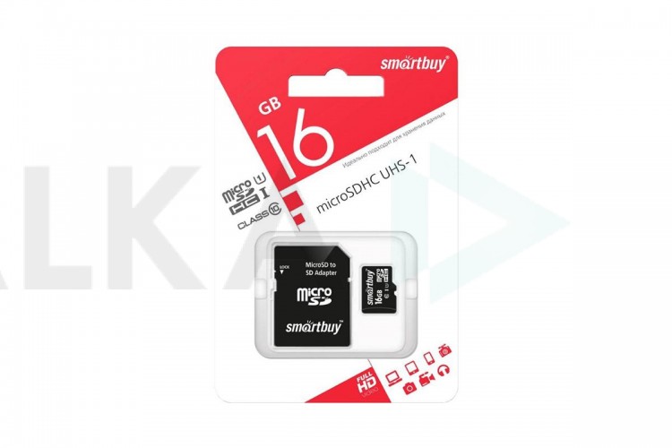 Карта памяти microSDHC Smartbuy 16 GB (class 10) с адаптером (SB16GBSDCL10-01LE)