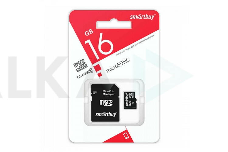 Карта памяти microSDHC Smartbuy 16 GB UHS-I (class 10) с адаптером (SB16GBSDCL10-01)