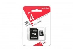 Карта памяти microSDHC Smartbuy 4 GB (class 10) с адаптером