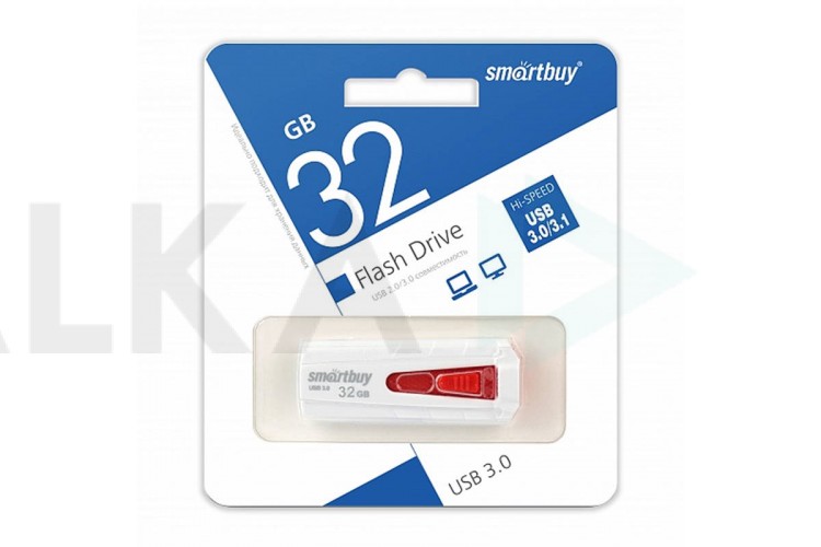 Флешка USB 3.0 Smartbuy 32GB IRON White/Red, LED индикатор (SB32GBIR-W3)