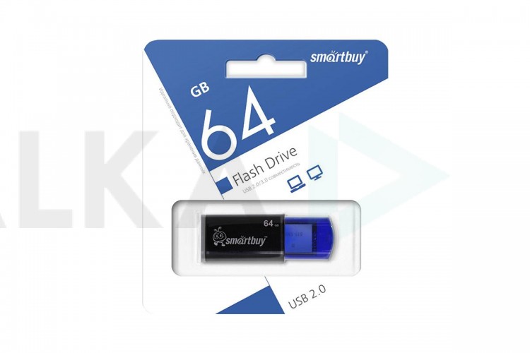Флешка USB 2.0 Smartbuy 64GB Click Black-Blue (SB64GBCL-B)