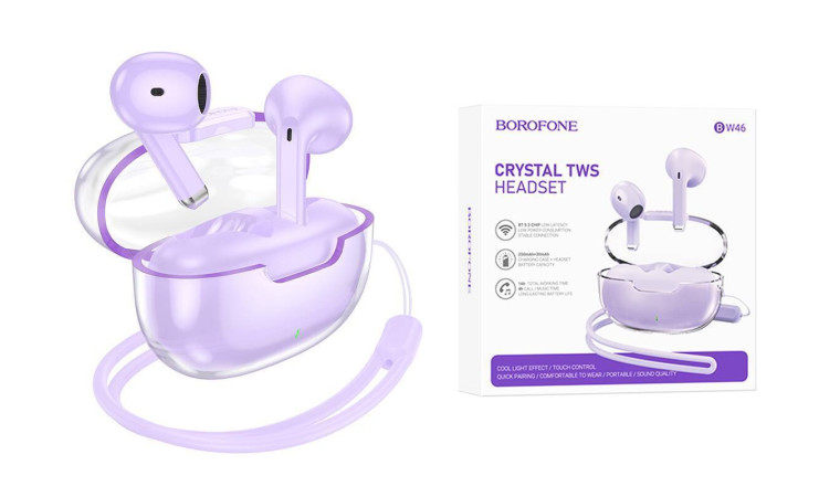 Наушники вакуумные беспроводные BOROFONE BW46 Ice flake true wireless BT headset Bluetooth (фиолетовый) Наушники вакуумные беспроводные BOROFONE BW46 Ice flake true wireless BT headset Bluetooth (фиолетовый)