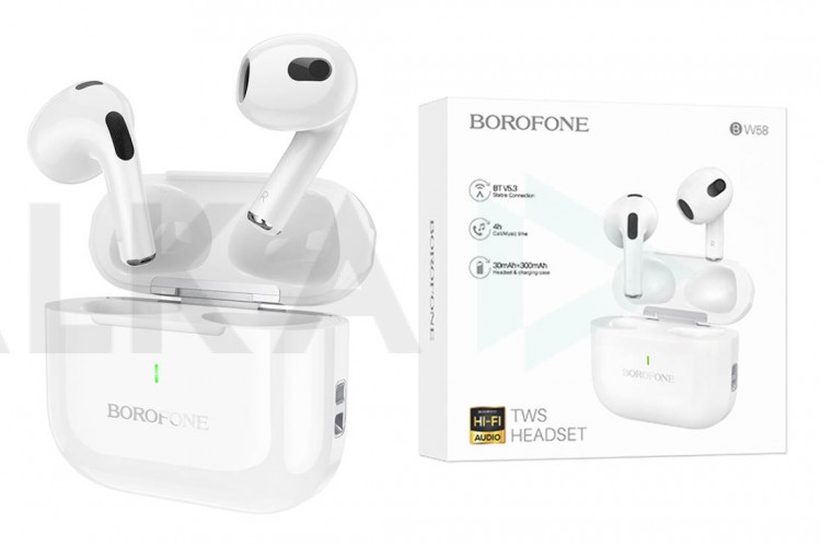 Наушники вакуумные беспроводные BOROFONE BW58 True wireless BT headset Bluetooth (белый)