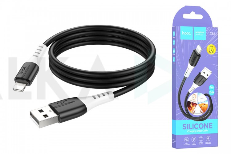 Кабель USB - Lightning HOCO X82, 2,4A (черный) 1м силиконовый