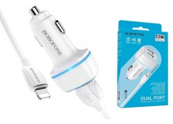 Автомобильное зарядное устройство АЗУ 2USB + кабель Lightning BOROFONE BZ14 Max 2400 mAh (белый)