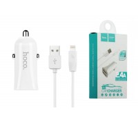 Автомобильное зарядное устройство АЗУ 2USB + кабель Lightning HOCO Z12 3100mAh (белый)