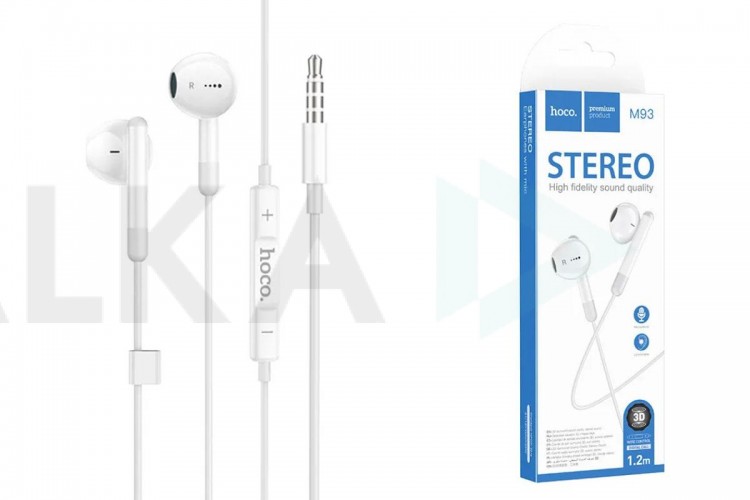 Наушники вакуумные проводные HOCO M93 wire control earphones with microphone (белый)