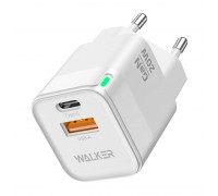 Сетевое зарядное устройство USB + USB-C WALKER WH-42 GaN, 3А, 20Вт, быстрая зарядка QC 3.0+PD, белое