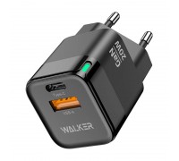 Сетевое зарядное устройство USB + USB-C WALKER WH-42 GaN, 3А, 20Вт, быстрая зарядка QC 3.0+PD, черное