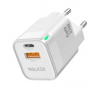 Сетевое зарядное устройство USB + USB-C WALKER WH-43 GaN, 3А, 33Вт, быстрая зарядка QC 3.0+PD, белое