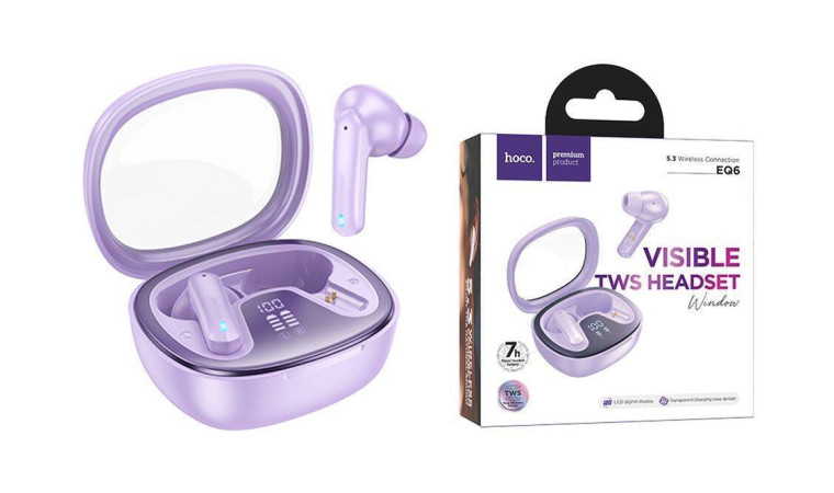 Наушники вакуумные беспроводные HOCO EQ6 Shadow true wireless BT headset (фиолетовый) Наушники вакуумные беспроводные HOCO EQ6 Shadow true wireless BT headset (фиолетовый)