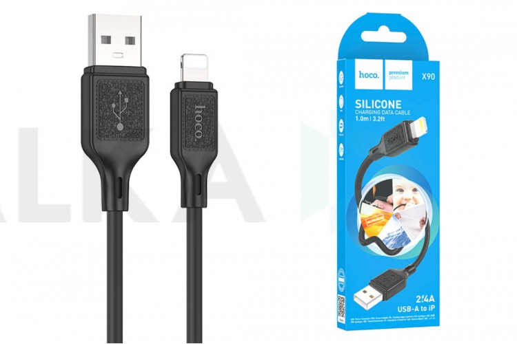 Кабель USB - Lightning HOCO X90 2,4A (черный) 1м силиконовый