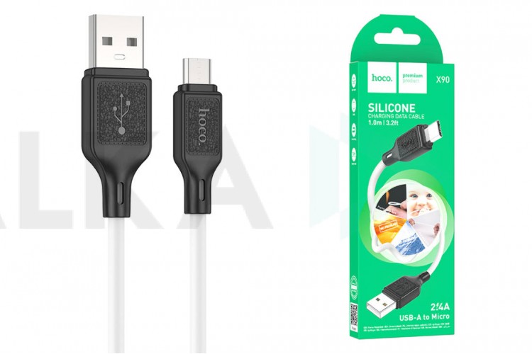 Кабель USB - MicroUSB HOCO X90 (белый) силиконовый 1м