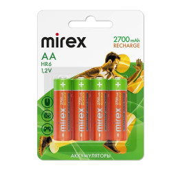 Аккумулятор Ni-MH Mirex HR6 / AA 2700mAh 1,2V цена за 4 шт (4/40/200), блистер (23702-HR6-27-E4)