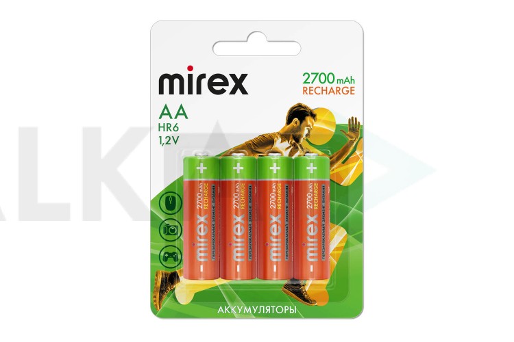 Аккумулятор Ni-MH Mirex HR6 / AA 2700mAh 1,2V цена за 4 шт (4/40/200), блистер (23702-HR6-27-E4)