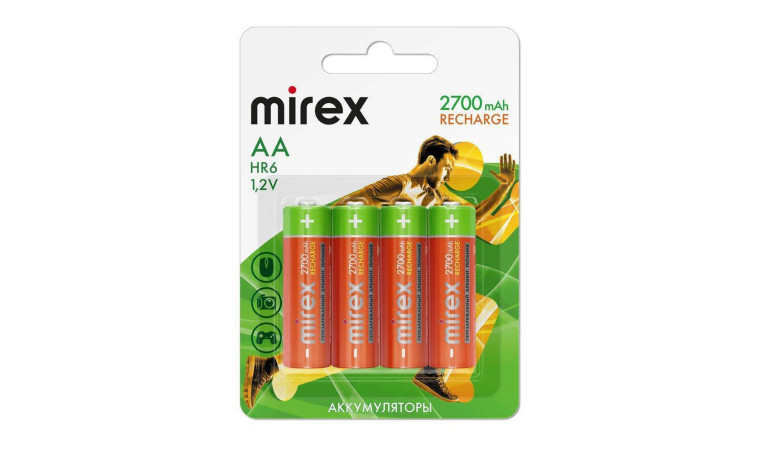 Аккумулятор Ni-MH Mirex HR6 / AA 2700mAh 1,2V цена за 4 шт (4/40/200), блистер (23702-HR6-27-E4) Аккумулятор Ni-MH Mirex HR6 / AA 2700mAh 1,2V цена за 4 шт (4/40/200), блистер (23702-HR6-27-E4)