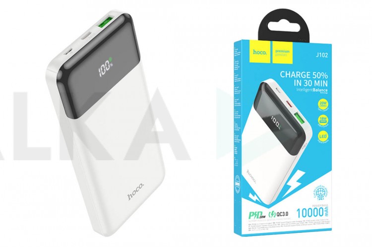 Универсальный дополнительный аккумулятор Power Bank HOCO J102 Cool figure PD20W + QC3.0 (10000 mAh) (белый)