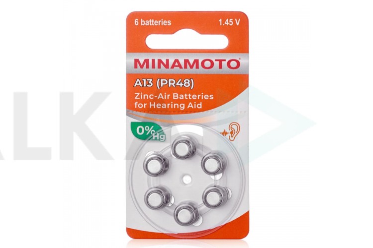 Батарейка часовая для слуховых аппаратов MINAMOTO ZA13/6BL A13 PR48