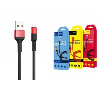 Кабель USB - Lightning HOCO X26, 2,4A (черно-красный) 1м (в оплетке)