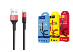 Кабель USB - Lightning HOCO X26, 2,4A (черно-красный) 1м (в оплетке)
