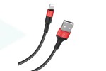 Кабель USB - Lightning HOCO X26, 2,4A (черно-красный) 1м (в оплетке)